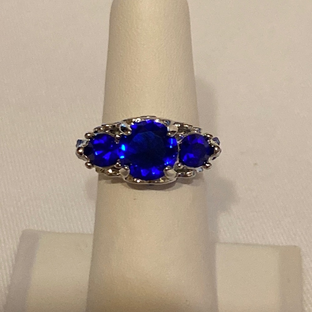 Silver Tone Blue Gem Ring, Size 7